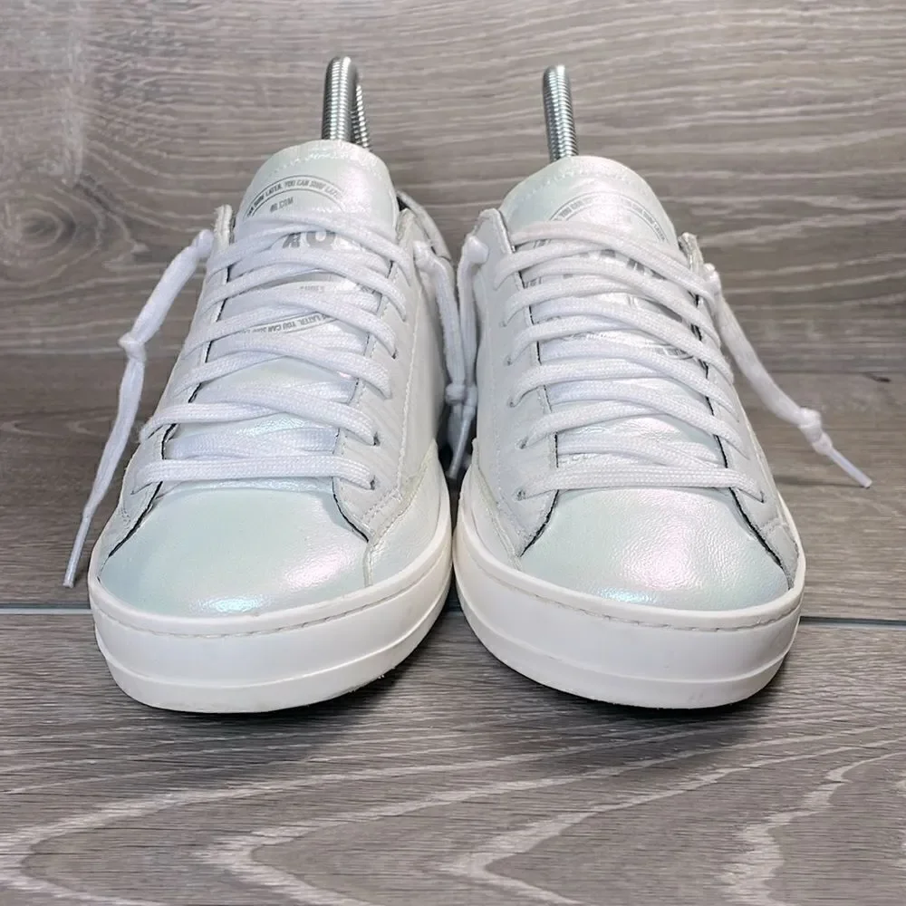 P448 John Women’s Sz 6-6.5/EU 36 Low Top Lace Up White Zebra Beige Sneakers